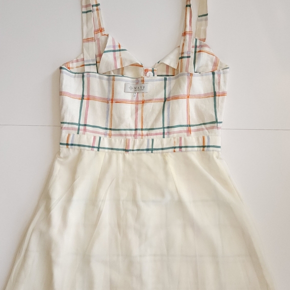 WAYF Summer Plaid Linen-Blend Checkered Button-Down Dress  S - Picture 3 of 10